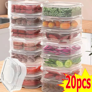20pcs Refrigerator Freezer Fresh Food Container / Plastic Vegetable Fruit Frozen Meat Food Separated Storage Box With Lid / Refrigerator Assortment Organizer Box / Kitchen Organizer