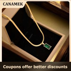 【 CANAMEK 】 1Set Stainless Steel Rectangle Green Crystal Zircon Pendant Necklace Earrings For Women Fashion Party Jewelry Set