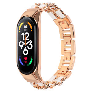 MiBand 7 Luxury Strap For Xiaomi Mi Band 7 Stainless Steel Wrist Metal leather Bracelet Mi Band 7 Strap women girl Wristbands