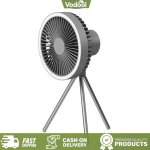[VSC] Desktop Portable Air Circulator with LED Light Tripod Hanging Camping Ceiling Fan W/ Timer Function for Outdoor Canopy Travel Fishing