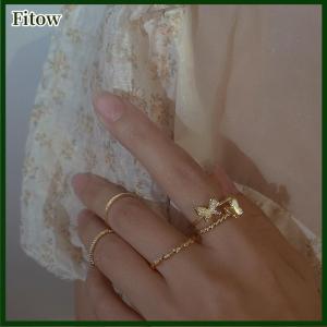 Fitow 4PCS Plain Circle Butterfly Ring Set Color Opening Adjustable Fashion Personalized Finger Ring For Women Trendy Jewelry