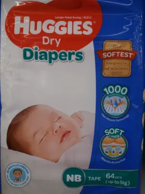 Huggies Dry Tape Diapers Newborn NB64 1 Pack