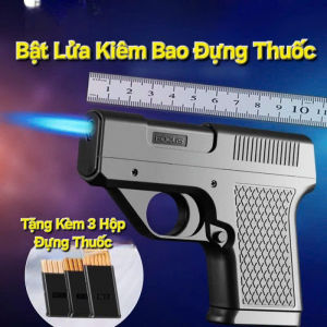 Bật Lửa Khò Kiêm Bao Đựng Thuốc FOCUS Tặng Kèm 3 Hộp Đựng Thuôc ( Xài Gas - Có Thể Bóp Lên Nòng)