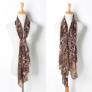 MIRELAE Cổ điển dài Khăn voan Mềm mại Họa tiết da báo Khăn choàng Chiffon Thời trang Thanh lịch Khăn choàng lụa Phụ nữ