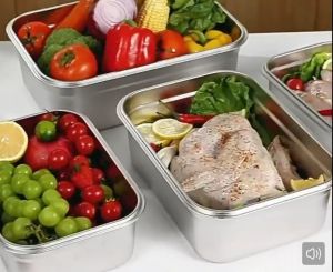 Aka Multi-purpose Thick 316L Stainless Steel Lunch Box Vacuum Fresh Storage Box Airtight Leakproof Metal Bento Box Refrigerator Organizer Box Antibacterial Food Keeper for Travel Picnic Office Worker