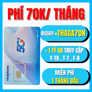 ( MIỄN PHÍ 1 THÁNG ĐẦU ) Sim Vinaphone 5G Nạp Tiền hàng Tháng Gói TD49 BIG50Y -> THAGA70N - Tặng 1 TỶ GB Data Tốc Độ Cao + 5GB/ngày . FREESHIP - CHƯA KÍCH HOẠT.