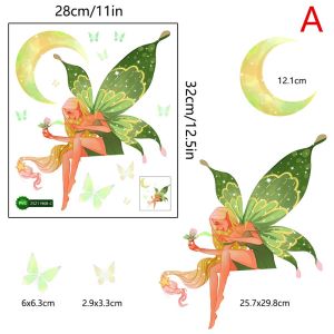 PETIYOUZA รูปลอกติดผนัง ของขวัญ โลกใต้น้ำ เรืองแสงในที่มืด การ์ตูน ไฟสีเขียว สติ๊กเกอร์เรืองแสงรูปดาว นางเงือก นอนบนดวงจันทร์ สติ๊กเกอร์ติดผนังเรืองแสง