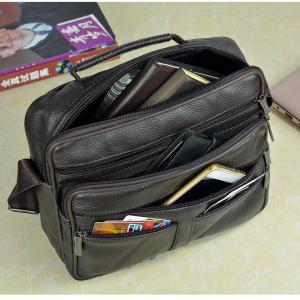 Coffee Men Genuine Leather Shoulder Bag Male Cowhide Leather Handbags Mens Large Zipper Messenger Bag Travel Tablet Bag Tote2026