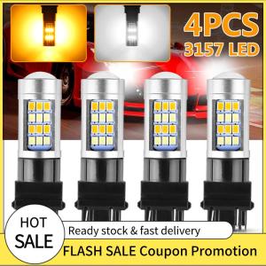 🚗🛵 4pcs lỗi miễn phí Trắng hổ phách 3157 LED DRL switchback tín hiệu lần lượt đậu xe ánh sáng bóng đèn