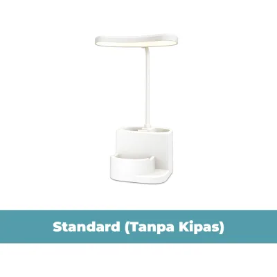 AOKI Lampu Meja LED + Kipas Mini Tanpa Flicker | Lampu Belajar Rechargeable | Mata Nyaman | Organizer Multifungsi | Desk Lamp Modern