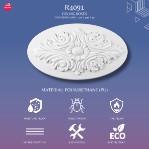 R4091 FLORAL CEILING ROSES STYLE | CEILING LIGHT ACCESSORIES | CEILING ROSE | MATERIAL PU | CEILING DECOR