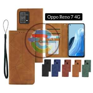Case Flip Magnet Oppo Reno 7 4G Casing Dompet Wallet Cover Laether Premium Kulit