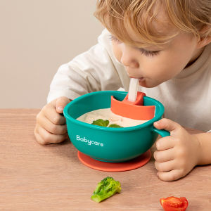 Bc Babycare Baby 3-in-1 Feeding/Snack/Soup Straw Bowl with Suction Portable Handle Tableware with Lid