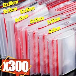 100/300Pcs Thickened PE Clear Zipper Sealed Bags Reusable Small Packing Food Candy Jewelry Storage Bag