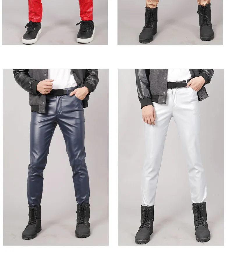 FUGUINIAO Men's Leather Pants High Quality Tight Stretch Men's Fashion PU  Leather Pants Punk Motorcycle Windproof Waterproof Leather Pants