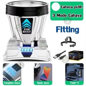 Headlamp Senter kepala 500 watt super terang cas listrik jarak jauh 900000 m 90 jam Outdoor Camping