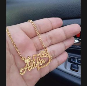 Kalung Aksesories Custom Nama Titanium Lapis Emas Anti Karat