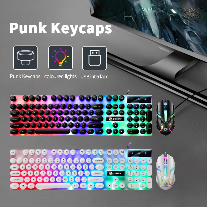Punk Luminous Keyboard wired Keyboard Gaming Manipulator Keyboard With Mouse Keyboard Combos For PC Laptop Backlit Gaming Keyboard Home Keyboard for Home Office 键盘