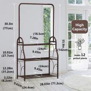 Dazioter Large Capacity Plant Stand Indoor MetalHolds 12 Pots with Hanging Rail–3-Tier Flower Stand Rack Organizer Saves Space for BalconyPatioLiving Room-CZH