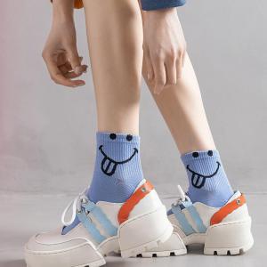 Vớ dài đến bắp chân trung cho nữ vớ cotton thoáng khí Thiết kế thời trang đơn giản Mặt Cười Dễ Thương
