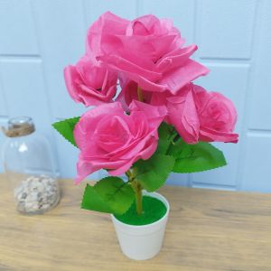 Azgalery PBP112 / Tanaman Hias Plastik Pot Bunga Mawar Buatan Ornamen Hiasan Cantik Pajangan Sudut Ruangan Rumah Artificial Roses Flower Dekorasi / COD