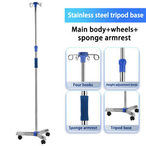 (Fast delivery) High quality infusion stand Portable adjustable medical intravenous infusion stand MEDICAL SUPPLIES 4 hooks stainless steel IV pole With tray wheels