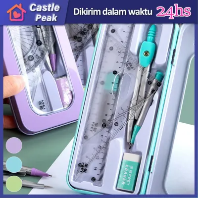Kompas set 8in1 Matematika set Penggaris set Jangka set Compass set Math set pensil murah bonus penggaris dan penghapus Alat Tulis kotak pensil logam sekolah kantor pelajar