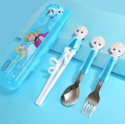 DISNEY Kids Spoon Fork Chopstick Cutlery Set With Box 304 Stainless Steel