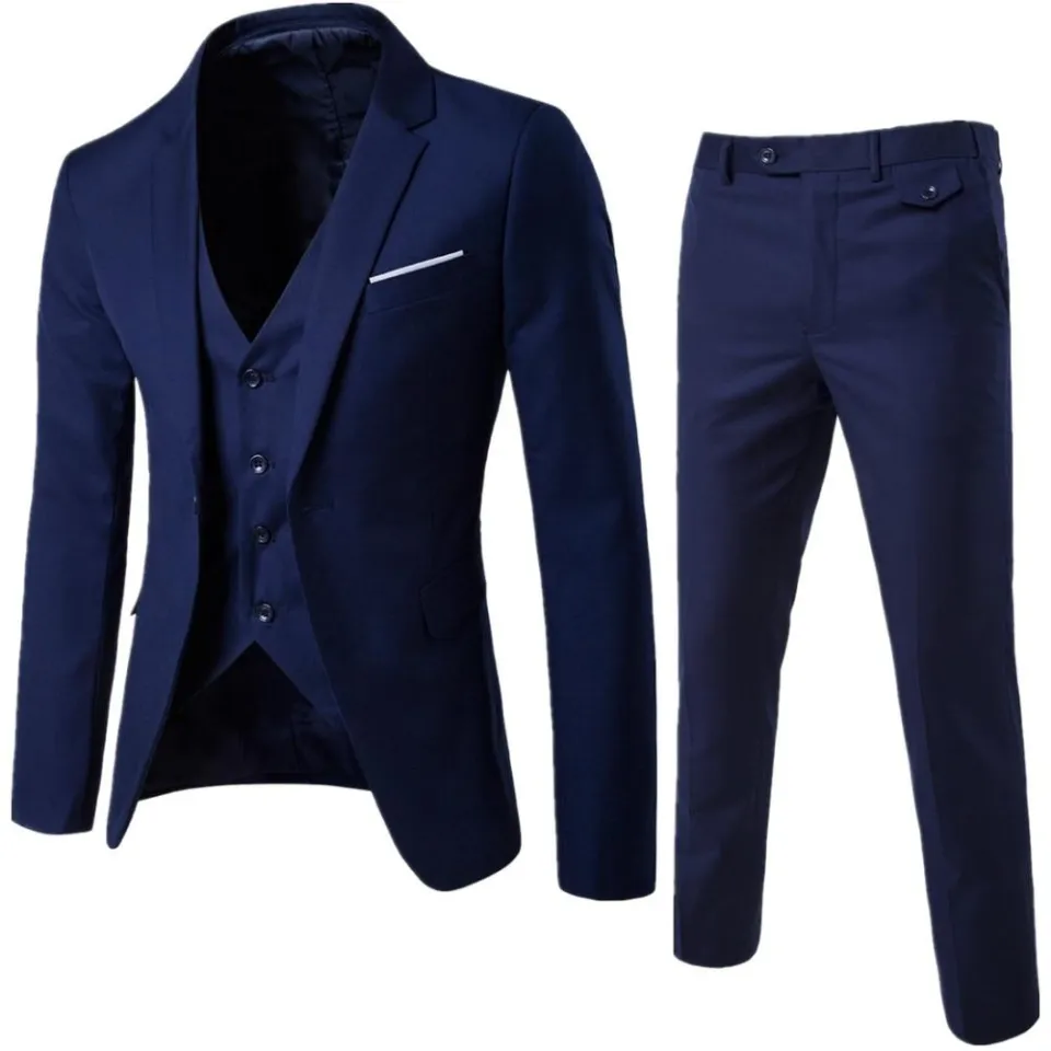 SULEE] 3Pcs/Set Luxury Plus Size Men Suit Set Formal Blazer +Vest +Pants  Suits Sets Oversize for Men's Wedding Office Business Suit Set