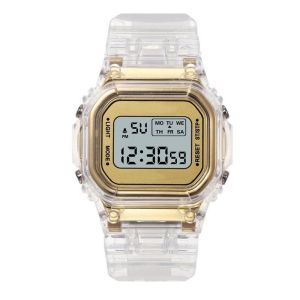 Watchyou Jam Tangan Wanita Rubber Digital Segi Transparan Murah Karet Sport Led Pria / Wanita Couple Watches