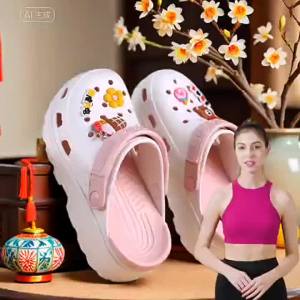 [Free Shipping] Platform Sandals And Thick-Soled Sandals For Women Cute Cartoon Beach Shoes High-Heeled Height-Increasing NurseS Closed-Toe Sandals