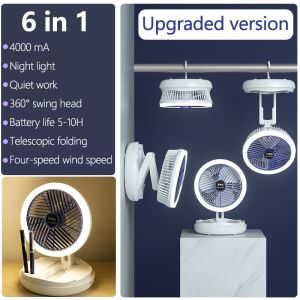 NOXIER Portable Mini Electric Fan Foldable USB Rechargeable Desk Fan With Light and Retractable Stand