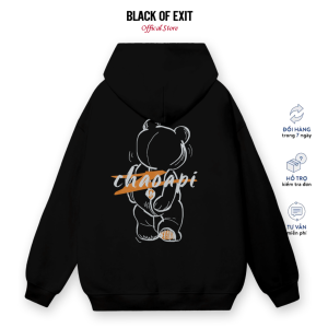 Áo hoodie nỉ bông BLACK OF EXIT Gấu Chaos nam nữ form rộng thu đông Local Brand