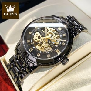 OLEVS Mechanical Watch For Mens Waterproof Luminous Power Reserve Skeleton Dial stainless steel strap 3-year warranty