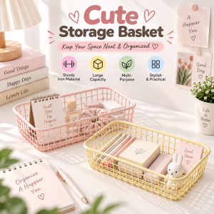 Allura Bakul Penyusun Barang Kecil Besi Rak Meja Organizer Serbaguna Cute Iron Storage Basket Desktop Organizer Wire Mesh Rack Home Office Kitchen Stationery Cosmetics Accessories Bedroom Desk Shelf Storage Organizer 铁艺收纳篮 LL