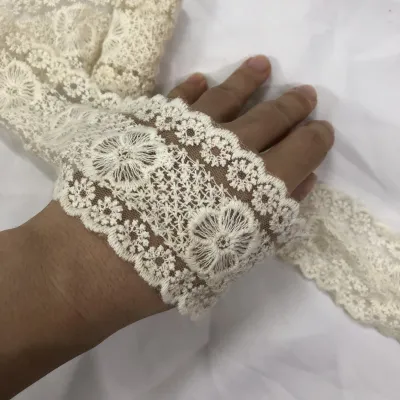 Vải Ren Viền Trang Trí Màu Kem Không Giãn Bản 4cm Loại Đẹp Dùng làm trang tr