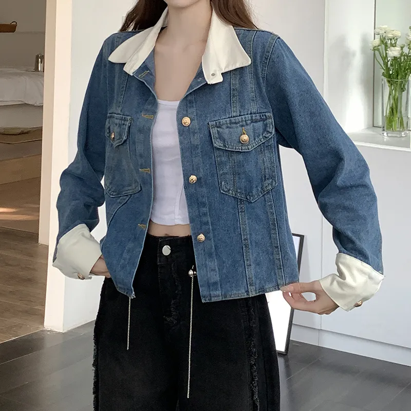 Denim Jacket for Women Cropped Cardigan Slim Fit Women s Tops Fashion Casual Long Sleeved Shirt