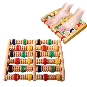 木制足底按摩滚轮 6 Rows Wooden Foot Massager Roller Spike Acupressure Therapy Feet Reflexology Sole Pain Relief Massage Wheel
