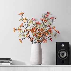 MAOMEI HOUSE Thực tế Bó hoa quả mọng đỏ Cành dài Mô phỏng Hoa nhân tạo trái cây mùa thu Bố trí hoa Nhựa Quả mọng giả bằng bọt xốp Trang trí đám cưới