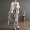 PM✿ Summer loose floral suspender dress women retro vacation mid-length dress. 