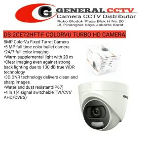KAMERA CCTV INDOOR 5MP COLORVU HIKVISION DS-2CE72HFT-F