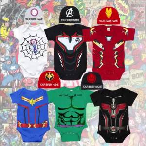 Superhero Outfit Baby Onesie Romper Monthly Milestone 2pc Hero Baby Costume Spidey/Shellie/Cap/Carol/ Multiple Styles Short-Sleeved Clothes Free Custom Hat GDOS