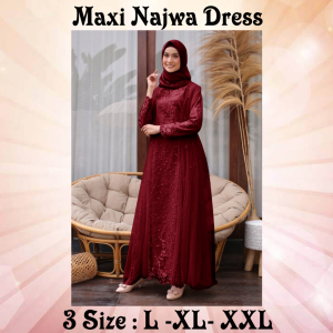 PAKAIAN MUSLIM WANITA BUSUI MODEL TERBARU KEKINIAN/MAXI NAJWA DRESS 3 SIZE L- XL-XXL/MATT MOSCREPE MIX BROKAT MUTIARA DAN TILLE TUTU/FASHION MUSLIM WANITA TERBARU KEKINIAN VIRAL/GOOD QUALITY