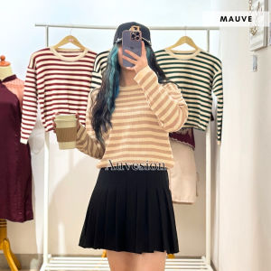 6106 Maretha Stripe Long Sleeves Knit Sweater Atasan Wanita Rajut