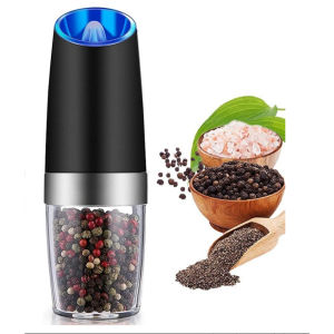 Gravity Electric Pepper er Salt and Pepper Mill & Adjustable Coarseness Battery Powered with LED Light One Hand Automatic Operation Stainless Steel (Set/Silver)