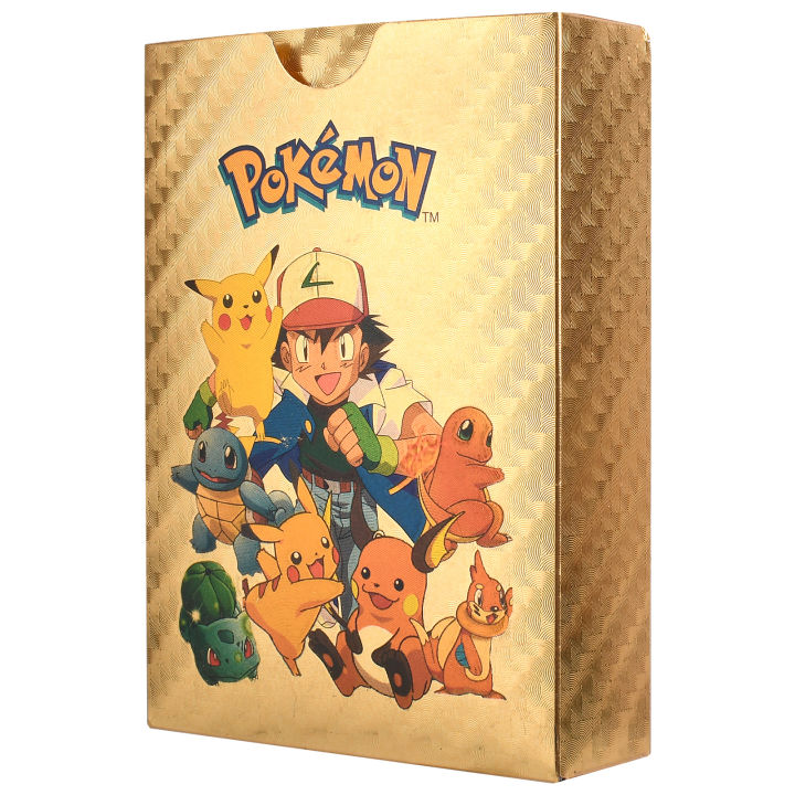 55pcs Pokemon Gold Foil Cards Anime Cartoon Pokemon English Version Tcg 