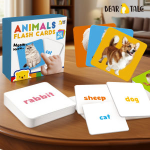 BEAR TALE ชุดการ์ดแฟลชสำหรับการเรียนรู้เบื้องต้น 54 ชิ้น ของเล่นเพื่อการศึกษาสำหรับเด็ก รูปสัตว์หลากสี ปริศนาแฟลชสองด้านแบบคิดวิเคราะห์