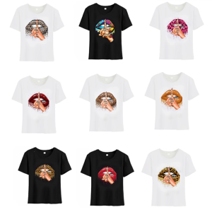 Phụ Nữ Của vừa rộng Hòa Bình Tín Hiệu Đôi Môi Cầu Vồng dấu vân tay T-Shirt Ngắn Tay Cổ Tròn Đồ Họa Tee Top Cho mặc hàng ngày