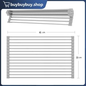 Stainless Steel Roll-up Drying Rack Over The Sink Dish Organizer Foldable Bowl Drainer For Kitchen
