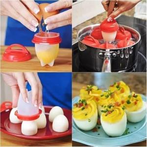 MS Silicone Egg Boil Set isi 6pcs Cetakan Telur Rebus Telor Silikon Wadah Box 6 pcs Boiler Merebus Kukus Kukusan Poacher Alat Dapur Masak